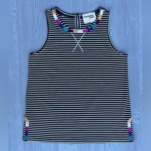 Savanna Jane Black and White Striped Tank w/ Colorblock Embroidery Size Small
